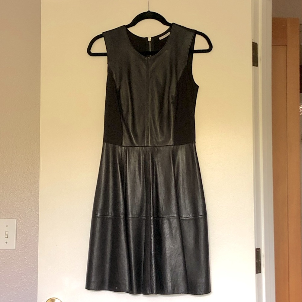 Halogen Sleeveless Leather Fit & Flare Dress